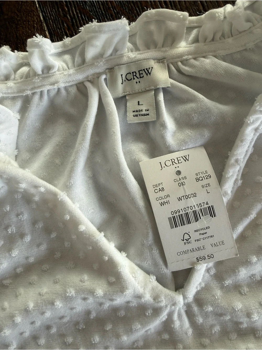 J. Crew White Swiss Dot Sleeveless Blouse with Ruffle Trim